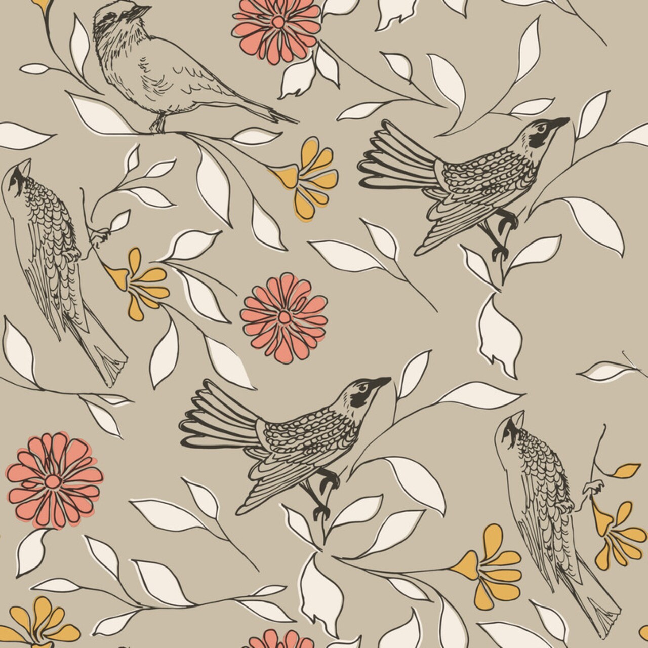 Tempaper Birds by Novogratz Peel and Stick Wallpaper Greige/Yellow